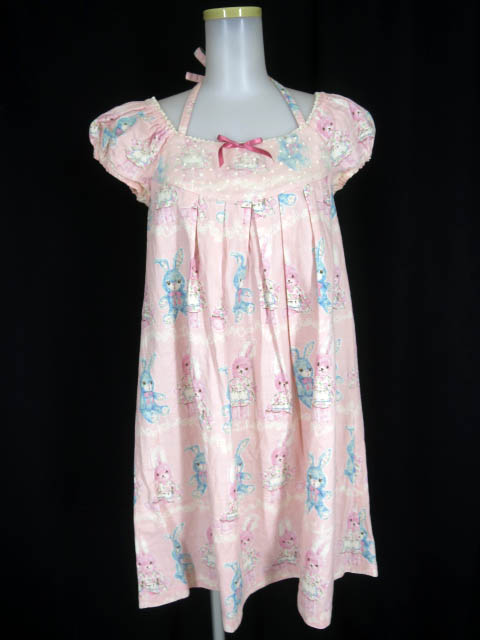 Emily Temple cute うさぎぬいぐるみプリントノースリーブワンピース