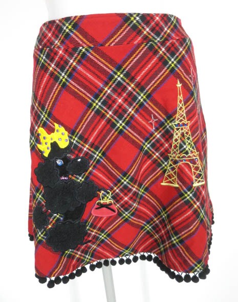 Emily Temple cute タータンチェック プードル＆エッフェル塔アップリケ刺繍スカート