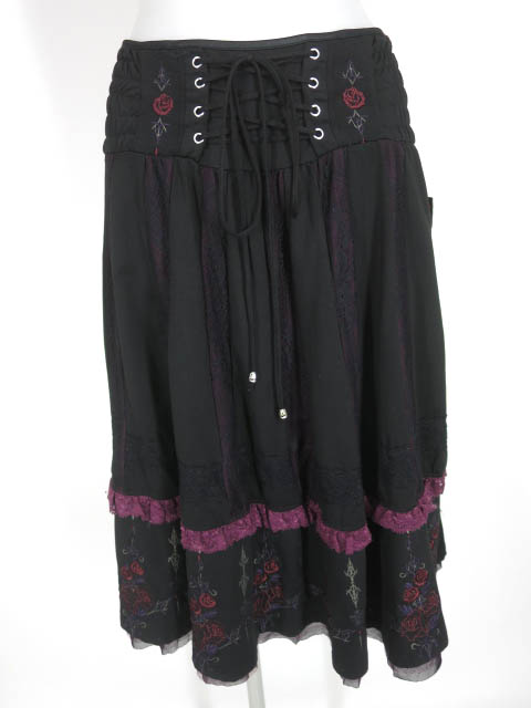 Ozz Croce ローズ刺繍入りレース切替2wayスカート