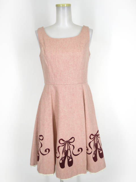 Emily Temple cute トゥシューズフロッキープリントノースリーブワンピース