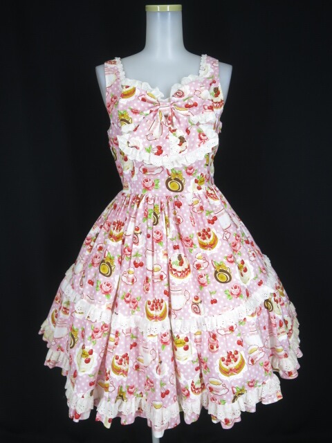 Cornet ケーキ柄ジャンパースカート＆ヘッドドレス セット