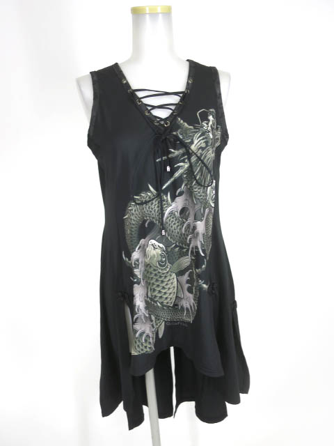 気楡茶閃洸 龍プリントノースリーブチュニック