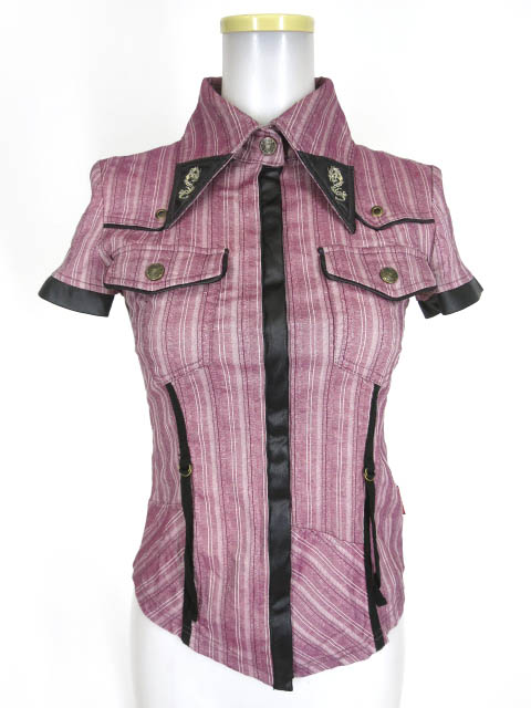 Ozz On hikozoh 龍刺繍ストライプ半袖シャツ