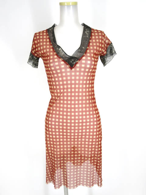 Jean Paul GAULTIER CLASSIQUE チェック柄パワーネットワンピース