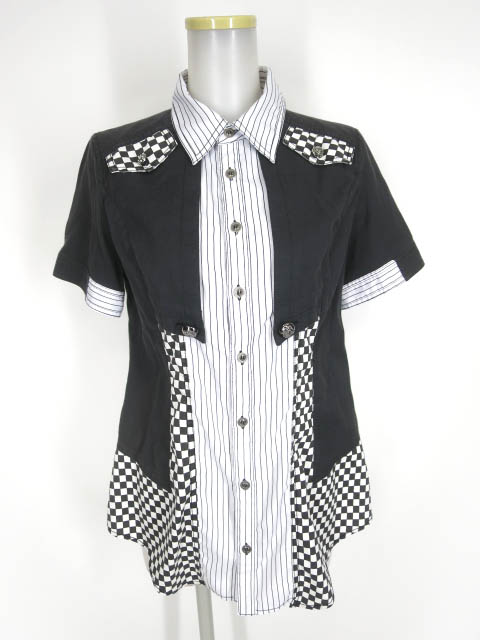 ALGONQUINS チェック＆ストライプ切替半袖シャツ