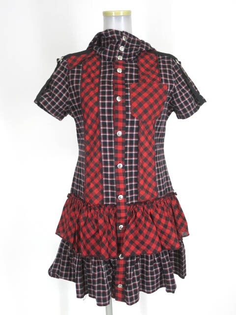 ALGONQUINS フード付きチェック柄半袖ワンピース