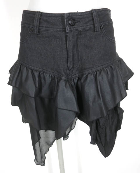 Qutie Frash アシンメトリーフリル付きデニムミニスカート