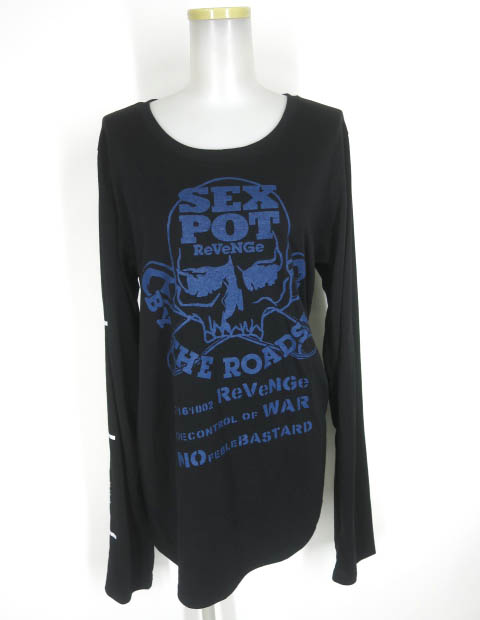 SEX POT スカル安全ピンロゴ長袖Tシャツ