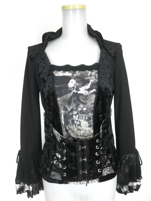 Ozz On 絵画柄切替コルセット風カットソー