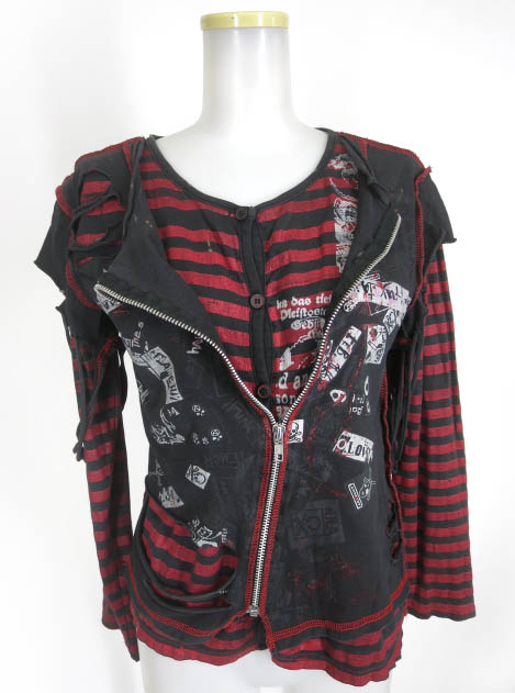 h.ANARCHY ダメージレイヤードボーダー長袖カットソー