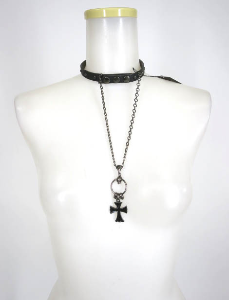 BPN クロスチェーン付きレザーチョーカー