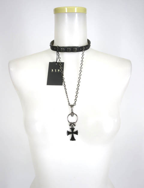 BPN クロスチェーン付きレザーチョーカー
