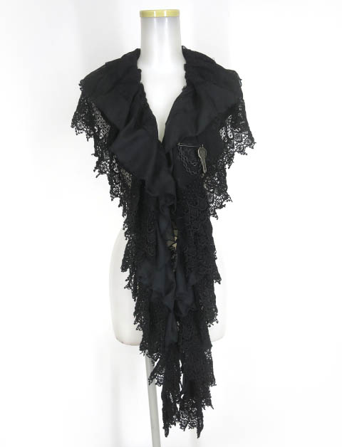 h.NAOTO GRAMM レース＆シフォン付きフリルニットストール + 安全ピンブローチ