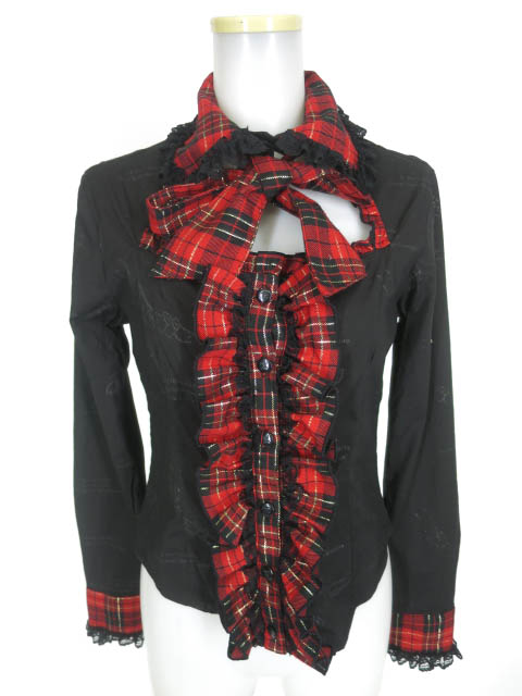 H.jelly チェック柄切替フリルブラウス