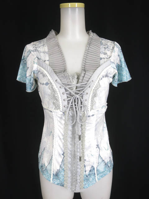 OZZ ANGELO プリーツ衿総柄半袖カットソー