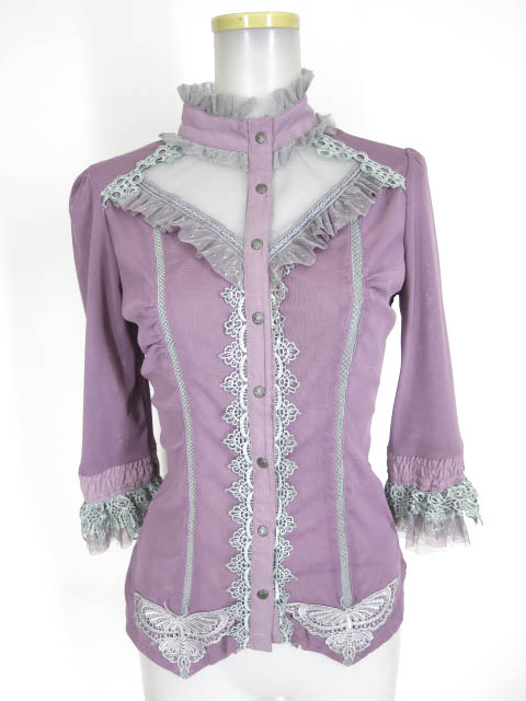 OZZ ONESTE メッシュチュール七分袖ブラウス