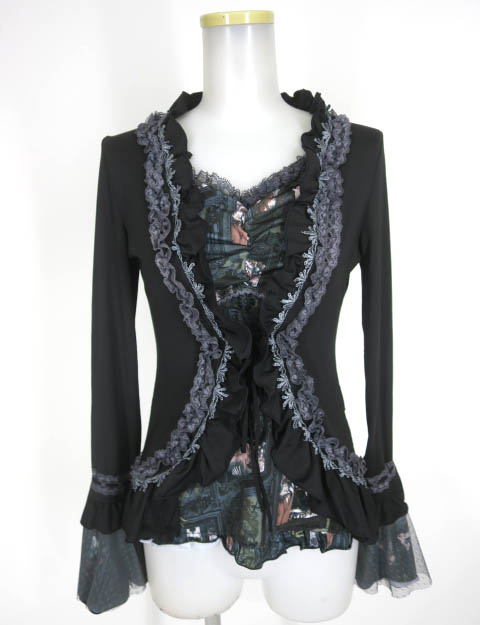 OZZ ONESTE 絵画柄切替フリル長袖カットソー