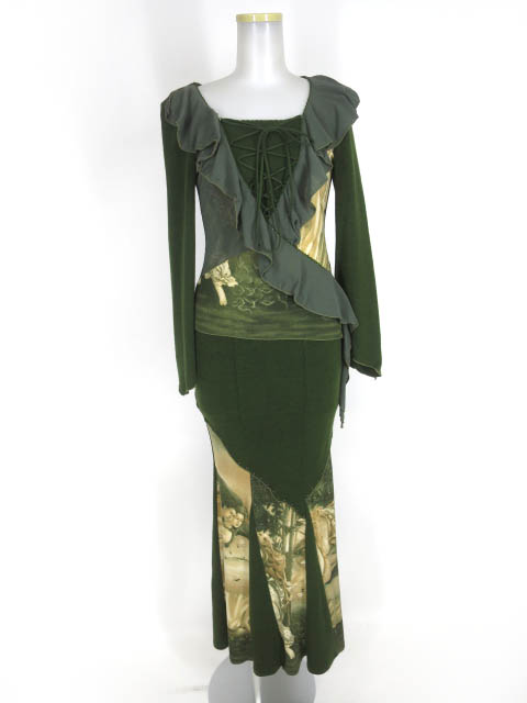 Ozz On 「ヴィーナスの誕生」絵画柄切替ニットプルオーバー & ロングスカート セット