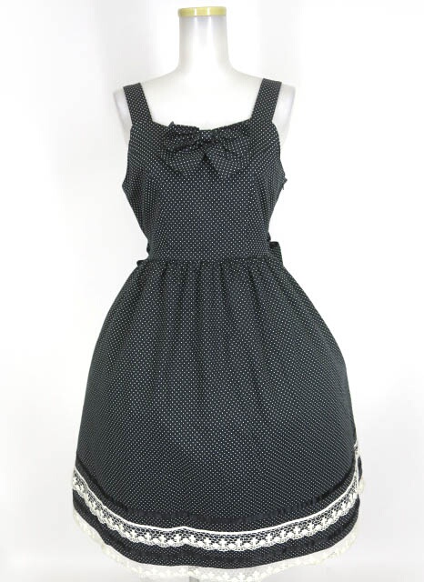 Metamorphose クロスレース付きドット柄ジャンパースカート