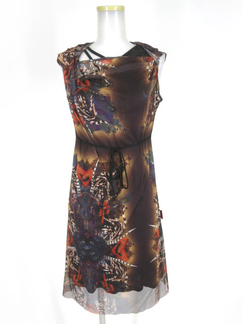 Ozz Croce 孔雀柄レイヤードメッシュチュールノースリーブワンピース