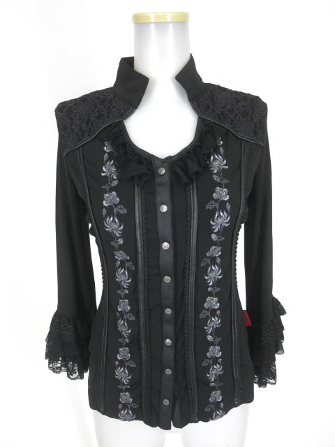 OZZ ONESTE 刺繍入り袖口フリルブラウス