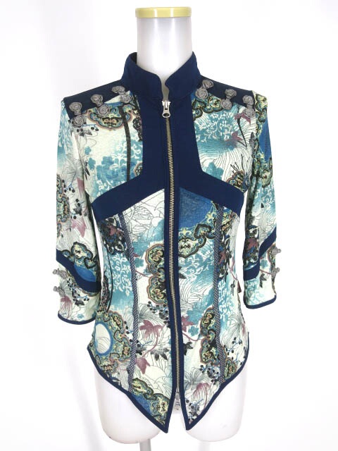 OZZ ONESTE 和チャイナ柄七分袖ジップカーディガン