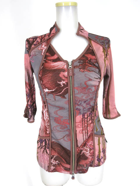 Ozz Croce 和柄七分袖メッシュチュールカーディガン