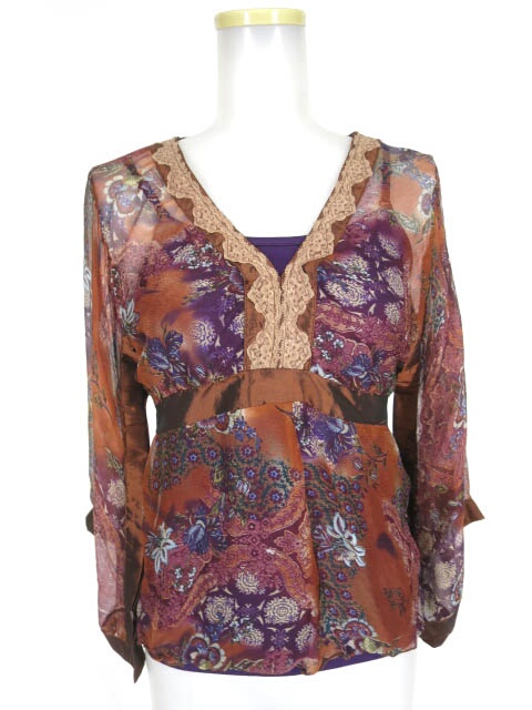 OZZ ONESTE 着物風 花柄シフォンチュニック