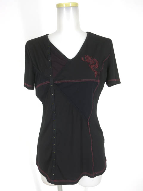 Ozz Croce 龍刺繍入りランダム切替半袖カットソー