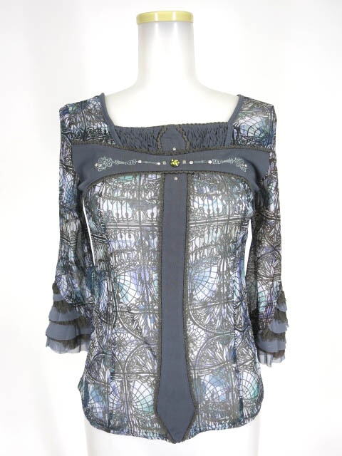 OZZ ANGELO 総柄メッシュチュール七分袖カットソー