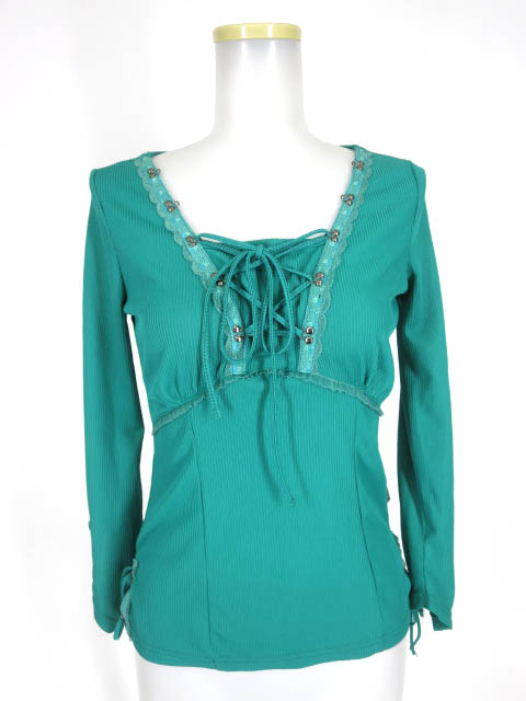 OZZ ONESTE 刺繍入り胸編み上げカットソー