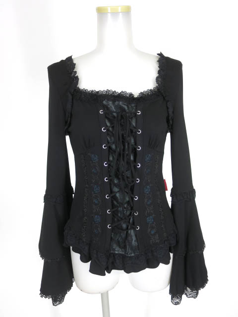 OZZ ONESTE ローズ刺繍入りフリル袖カットソー