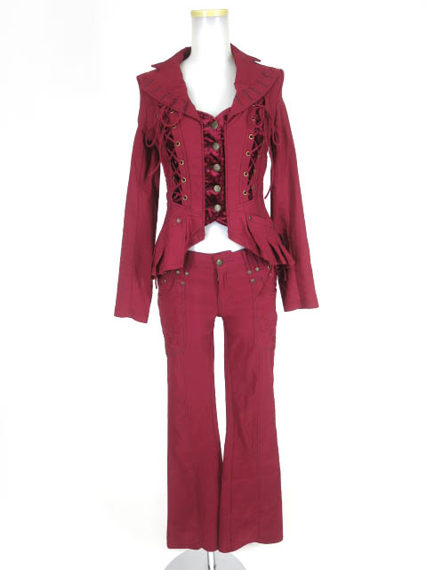 OZZ ONESTE 編み上げ付きベロア切替ジャケット & ブーツカットパンツ セット