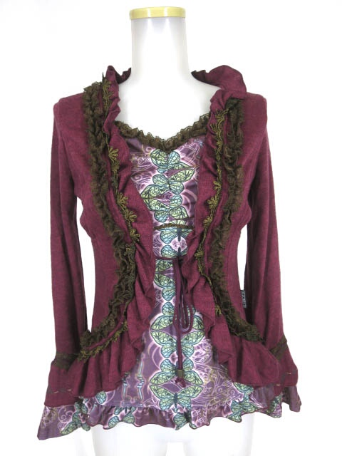 OZZ ONESTE バタフライ柄切替ニットプルオーバー