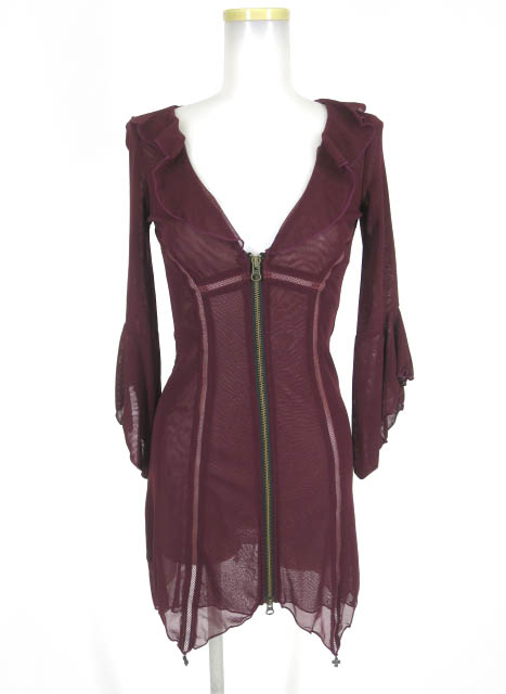 Ozz On メッシュチュールジップロングカーディガン