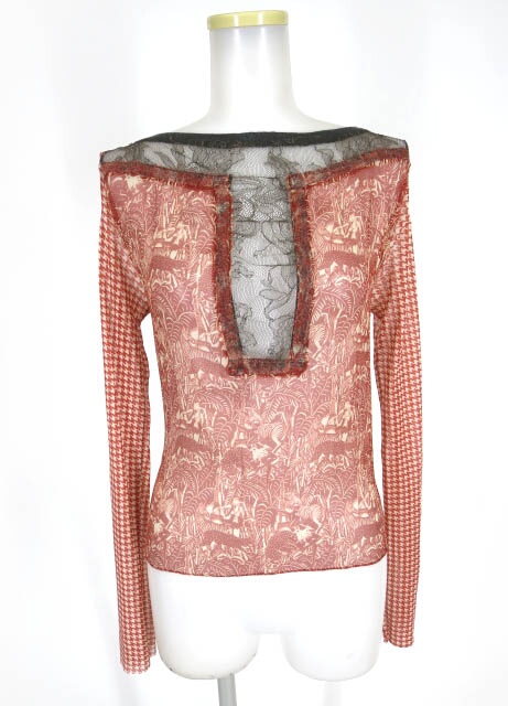 Jean Paul GAULTIER MAILLE FEMME ニット×ジョーゼット×パワーネット切替長袖カットソー