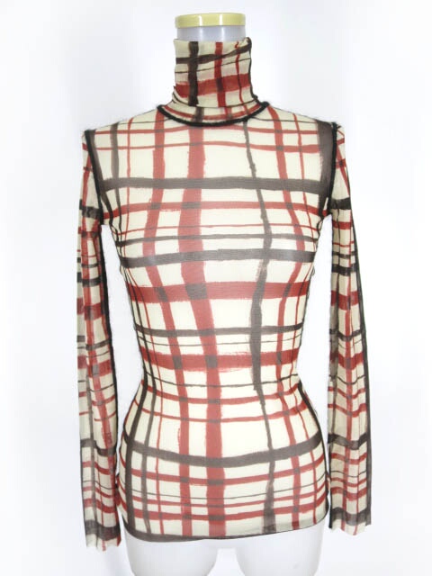 Jean Paul GAULTIER MAILLE FEMME チェック柄パワーネットタートルネック長袖カットソー