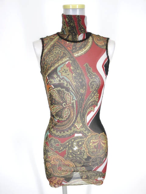 Jean Paul GAULTIER FEMME スカーフ柄パワーネットタートルネックノースリーブカットソー