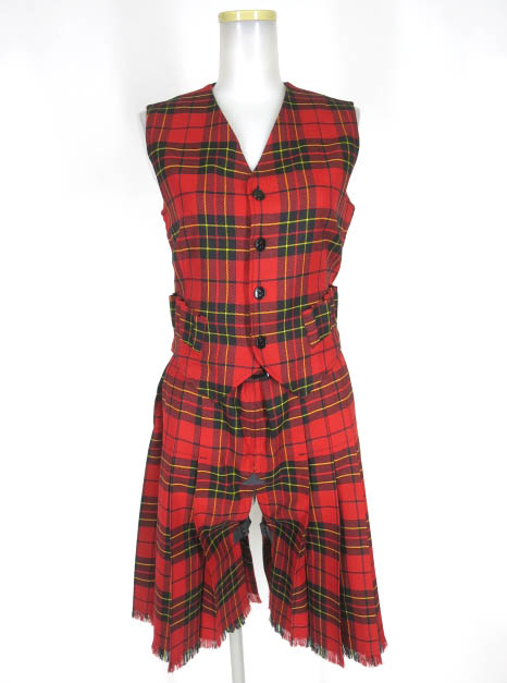 JUNIOR GAULTIER タータンチェックベスト & オーバープリーツスカート セット