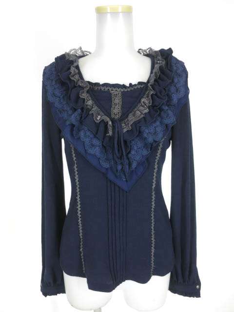 OZZ ONESTE フリル付き長袖ニットプルオーバー