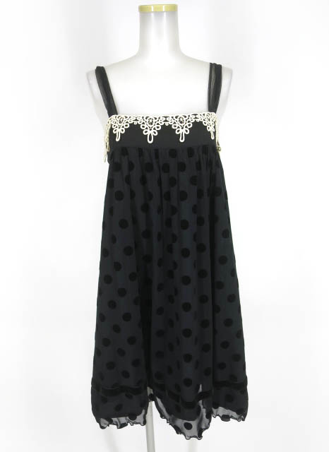 Emily Temple cute ドットフロッキーチュールノースリーブワンピース