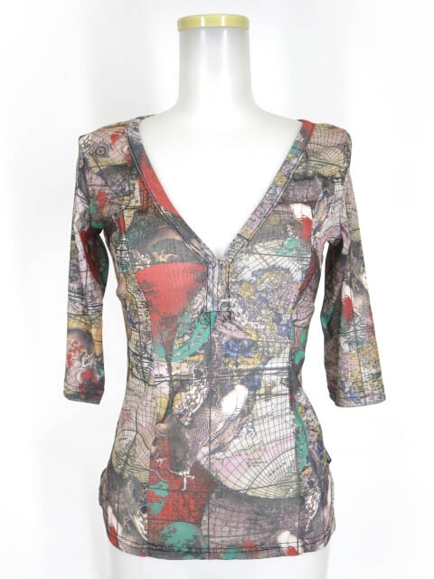 Ozz Croce 龍＆地図柄七分袖メッシュチュールカットソー