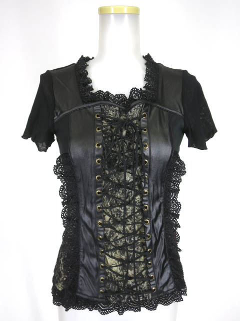 Ozz On hikozoh 編み上げ付き半袖カットソー