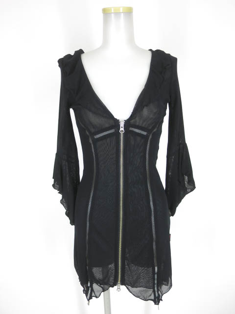 Ozz On ジップアップメッシュチュールロングカーディガン