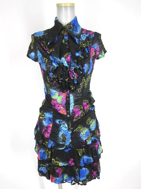 Ozz On hikozoh バタフライプリント豹柄レース半袖ブラウス & スカート セット