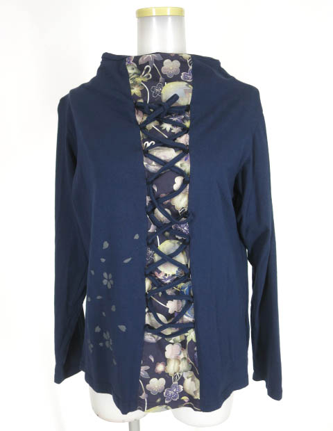 gouk 編み上げ付き和柄切替長袖カットソー