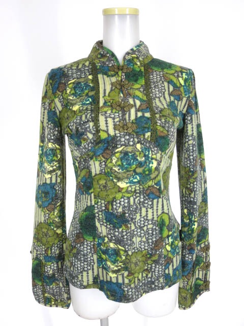 Ozz On 和チャイナ花柄ニットプルオーバー