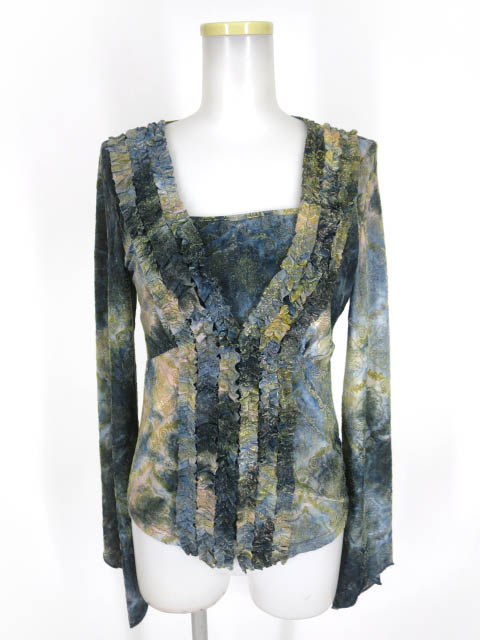 Ozz On むら染め柄フリル長袖カットソー