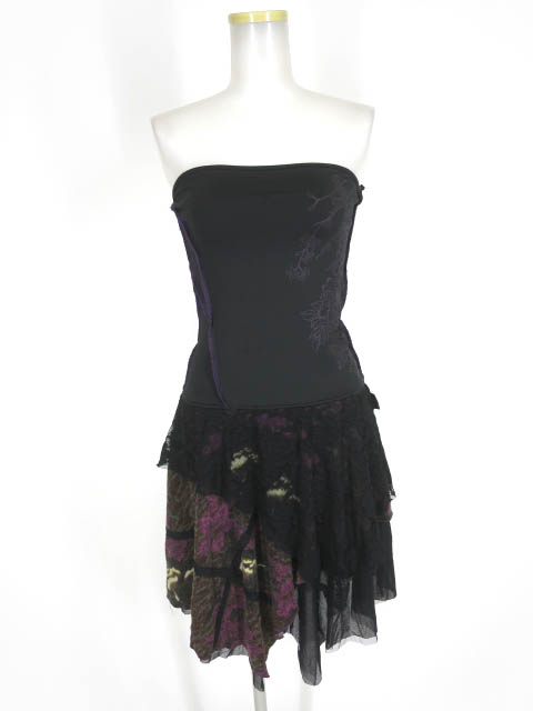 Ozz On 和柄ニット＆レース付きベアトップワンピース