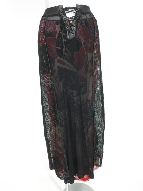 Ozz On メッシュ重ね和柄ロングスカート